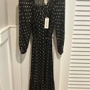 Cleobella Black and Gold Long Sleeve slip Dress